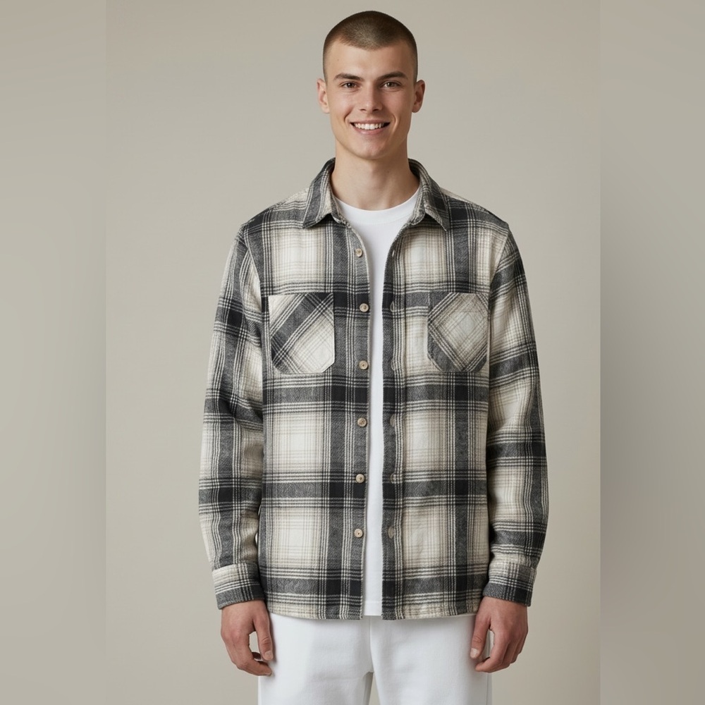 Brooklyn Cloth Plaid Shacket Tan Black Classic Streetwear Size L